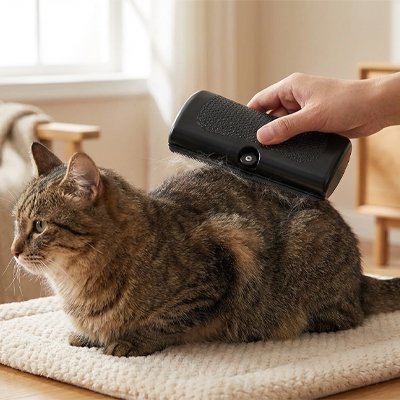 brosse poil chat​ premium noir chat assis