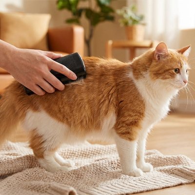 brosse poil chat​ premium noir chat debout