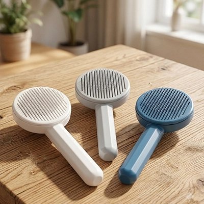 brosse pour chat arrondie blanche grise bleue