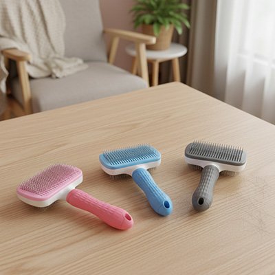 brosse pour chat autonettoyante rose bleu gris