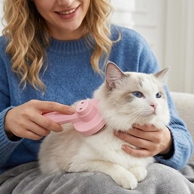 brosse pour chat compacte rose maitresse souriante 