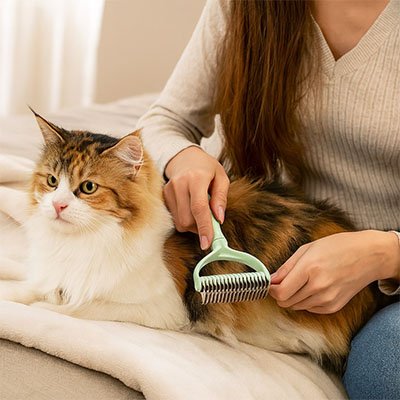 brosse pour chat demele nœuds vert menthe canape maitresse