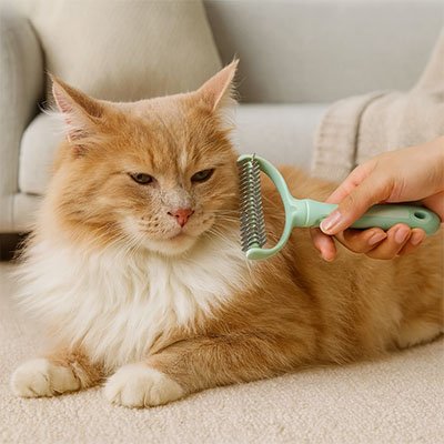 brosse pour chat demele nœuds vert menthe chat allonge