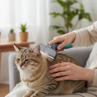 brosse pour chat dents metalliques fines bleu chat allonge