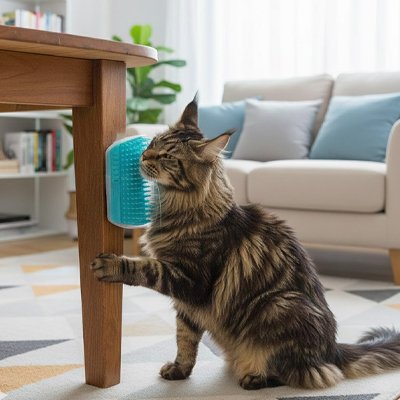 brosse pour chat fixation murale bleu chat assis