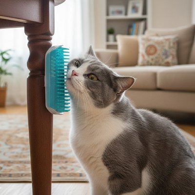 brosse pour chat fixation murale bleu salon