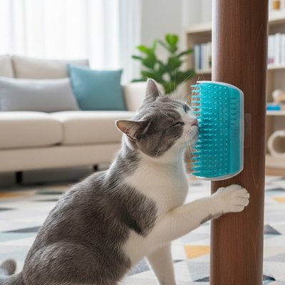 brosse pour chat fixation murale bleu