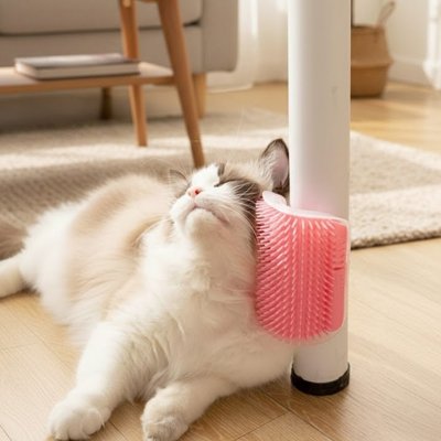 brosse pour chat fixation murale rose chat allonge