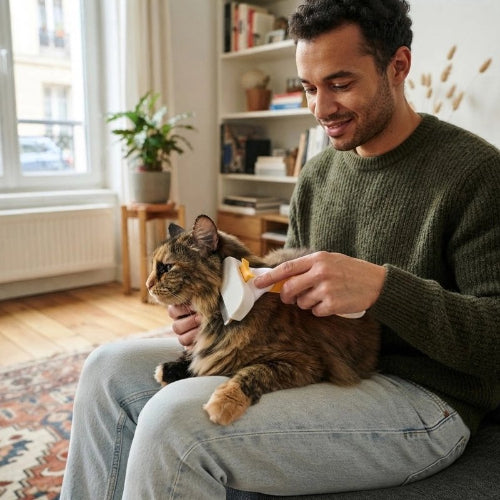 brosse pour chat jaune maitre chat allonge