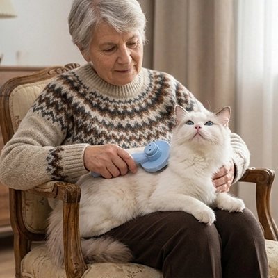 brosse pour chat legere bleu pastel maitresse fauteuil