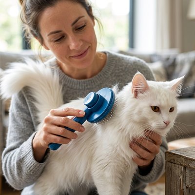 brosse pour chat maitresse chat blanc