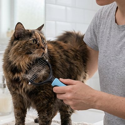 brosse pour chat maitresse chat debout
