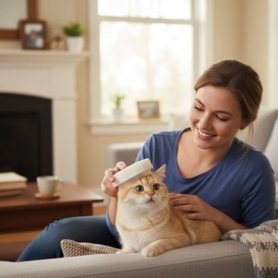 brosse pour chat maitresse souriante salon canape