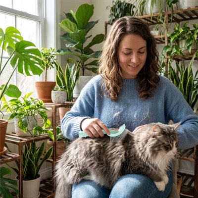 brosse pour chat poil long​ courbee vert clair maitresse