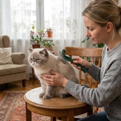 brosse pour chat poil long​ courbee vert maitresse salon