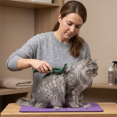 brosse pour chat poil long​ courbee vert maitresse