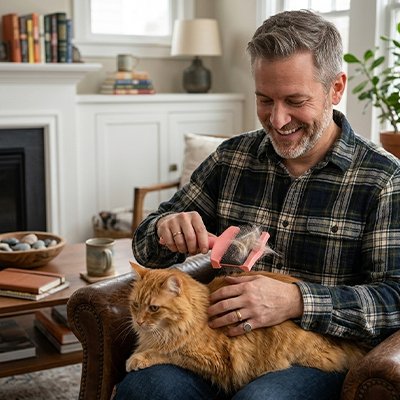 brosse pour chat rose maitre salon
