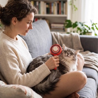brosse pour chat style tendance rouge maitresse chat canape