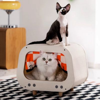 cabane pour chat trapeze blanc chats salon