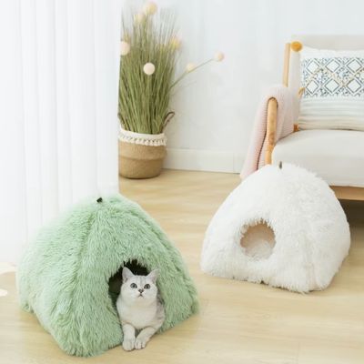 cabane pour chat zenhome vert blanc salon