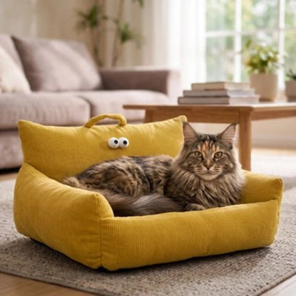 canapé pour chat velours cotele jaune chat allonge salon