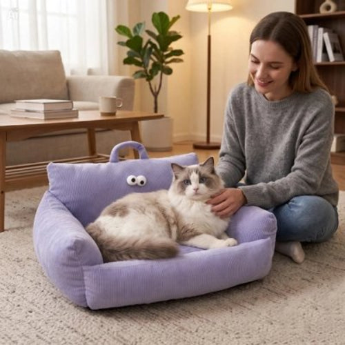 canapé pour chat velours cotele violet chat allonge maitresse