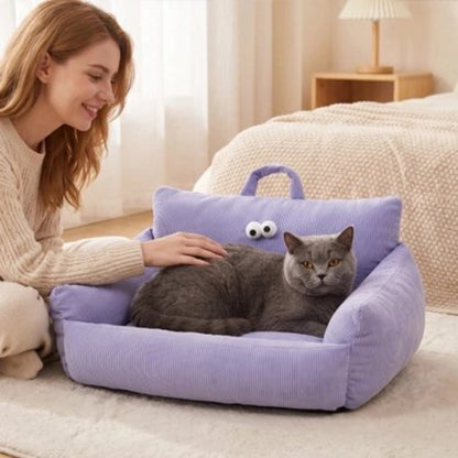 canapé pour chat velours cotele violet maitresse chat allonge