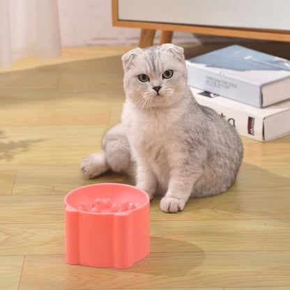 chat assis avec gamelle anti glouton chat coloree rose