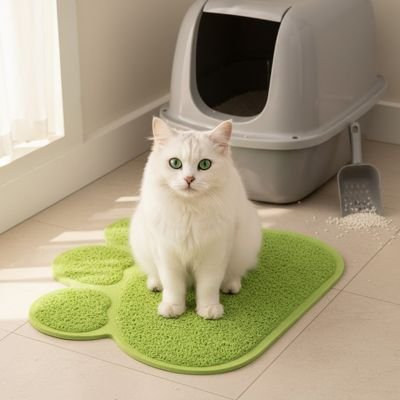chat assis tapis litière chat ludique vert
