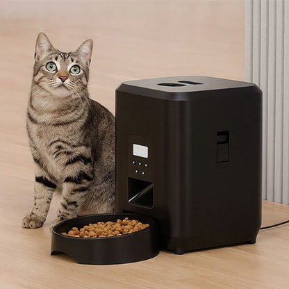 chat avec distributeur de croquettes pour chat​ cubique noir 