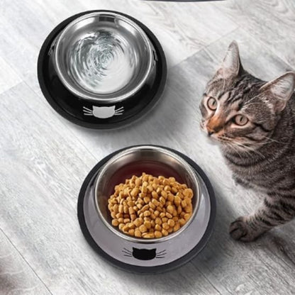 chat avec gamelle chat decoration chat couleur noir et gris