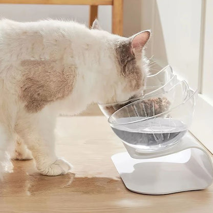 chat blanc mangeant dans gamelle chat bol double avec support integre