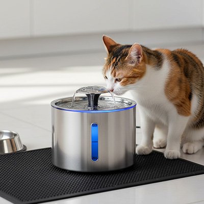chat boit dans fontaine a eau chat dans cuisine