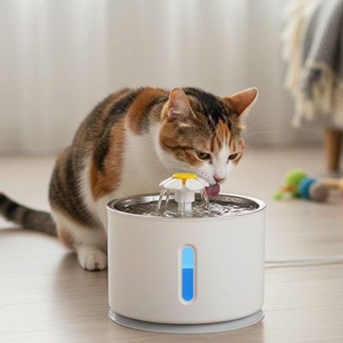 chat boit dans fontaine a eau chat en acier inoxydable