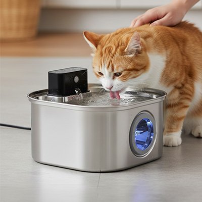 chat boit dans fontaine a eau chat sans fil