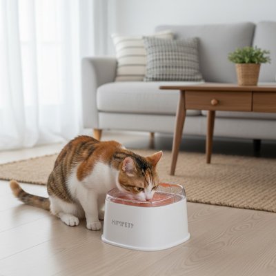 chat buvant dans gamelle chat anti deversement couleur blanc au salon