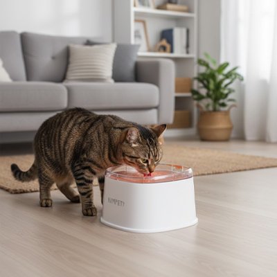 chat buvant dans gamelle chat anti deversement couleur blanche dans salon