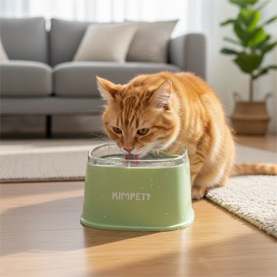 chat buvant dans gamelle chat anti deversement couleur vert dans salon