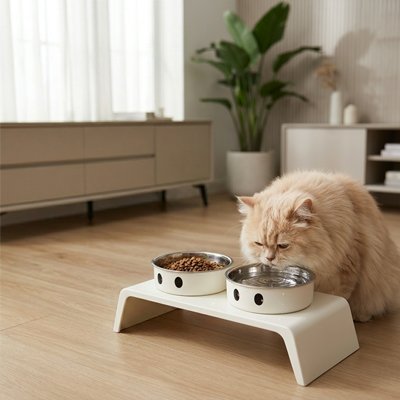 chat buvant dans gamelle chat surelevee stable double bol inox dans salon