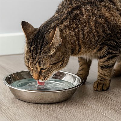chat buvant dans gamelles chaton en acier inoxydable