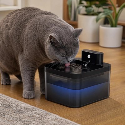 chat buvant fontaine a eau chat dans salon