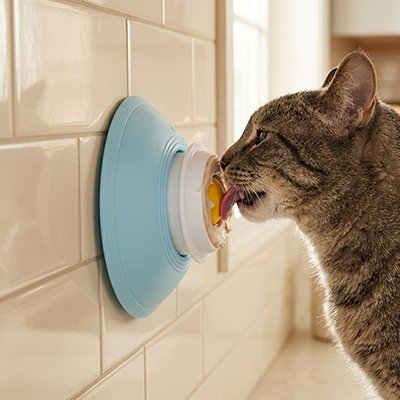chat lechant gamelle anti glouton chat jaune bleu stimulante