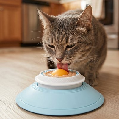 chat lechant gamelle anti glouton chat stimulante jaune bleu