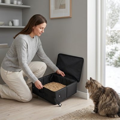 chat maitresse avec bac à litière chat voyage