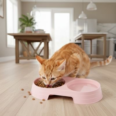 chat mangeant dans gamelle chat double bols couleur rose sans bols inox dans salon