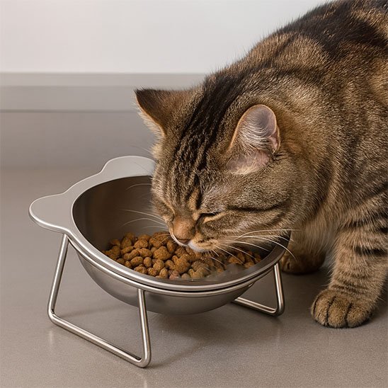 chat mangeant dans gamelle pour chat design ourson