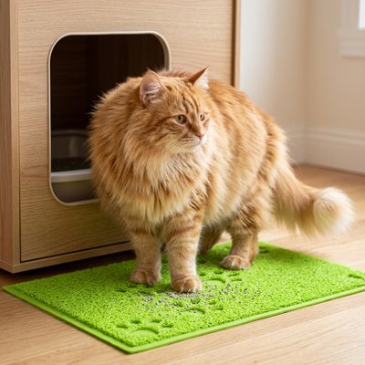 chat marchant tapis litière chat vert