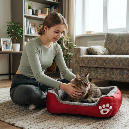 chat panier rouge maitresse avec chat salon