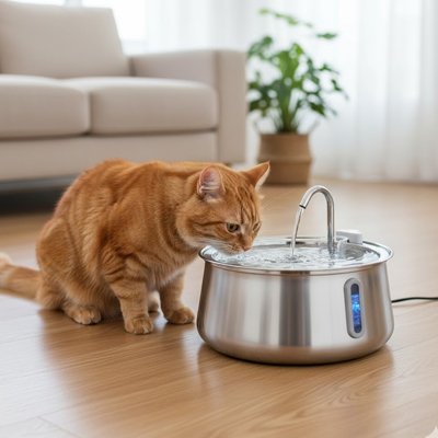 chat qui boit dans fontaine a eau chat au salon