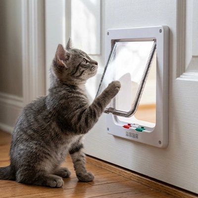 chatière blanche chaton debout